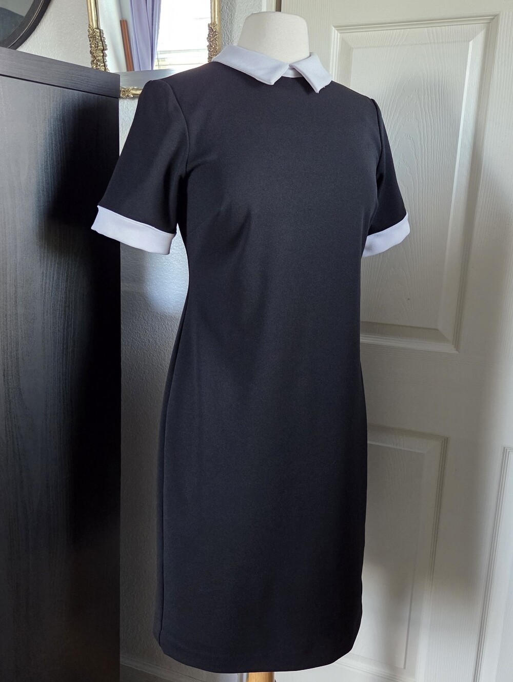 Wednesday Addams style black white collared dress colorblock Halloween goth